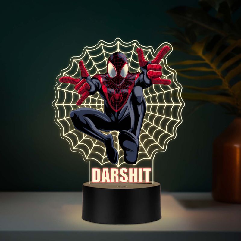 Personalized Superhero Web LED Lamp with UV Print – Custom Name Acrylic Night Light for Kids Room Décor